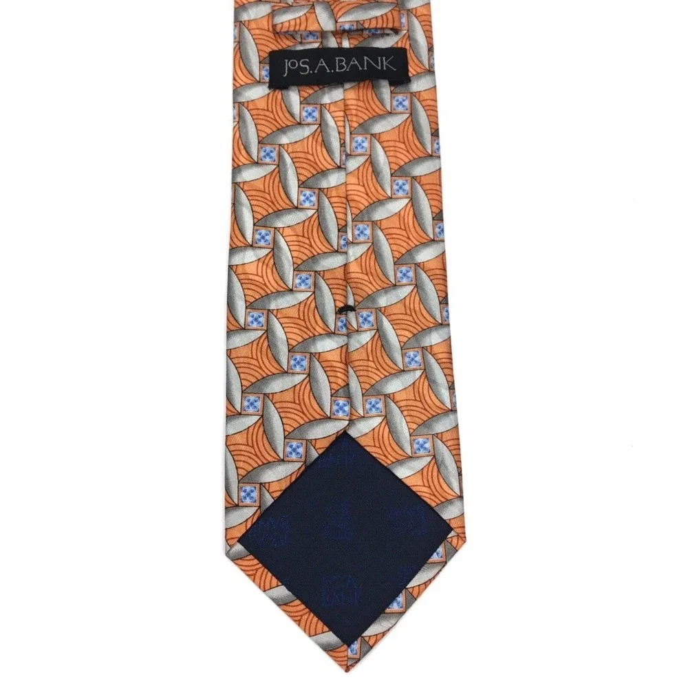 Jos A Bank Tie 100% Silk Geometric Orange Blue Gray Business Men's Necktie 58